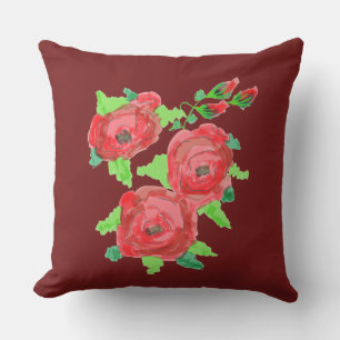 Coussin Roses Rouges Et Bourgogne