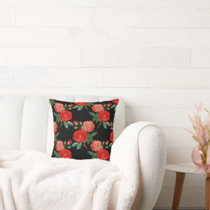Coussin Roses rouges, fond noir,