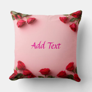 Coussin Roses Rouges sur Fond Rose Élégant Floral