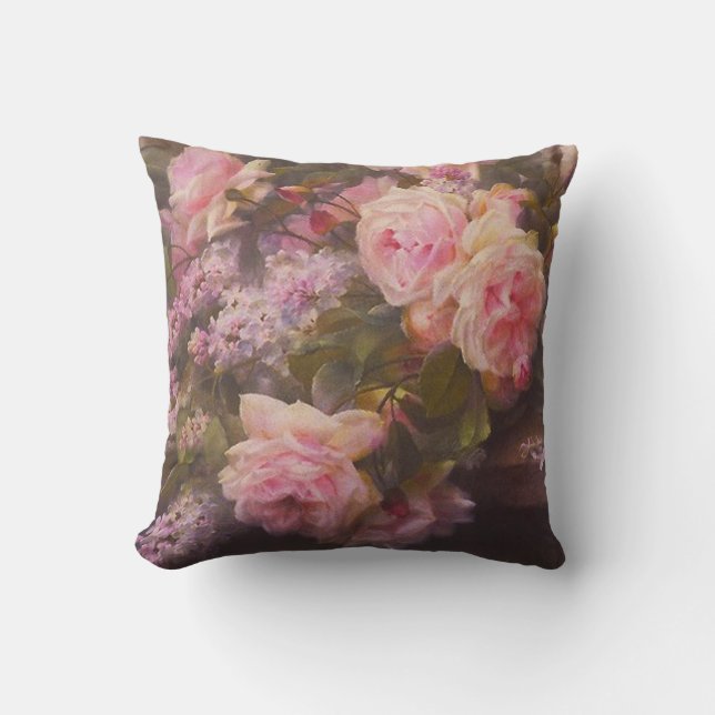 Coussin Roses Vintages et Lilacs (Recto)