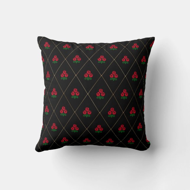 Coussin Roses vintages et Motif de diamants (Verso)