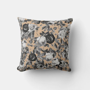 Coussin Roses vintages noires et blanches sur la florale d