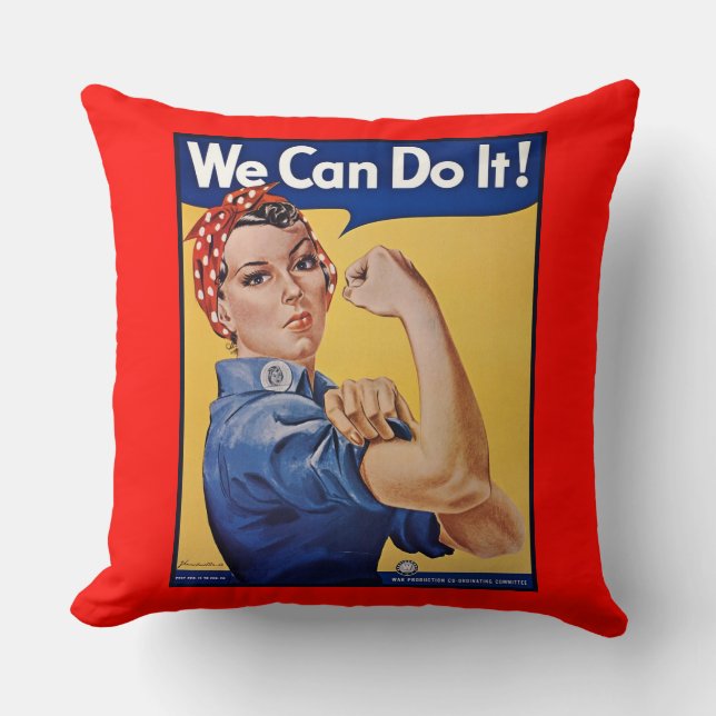 Coussin Rosie le Riveter : Une femme forte pour l'autonomi (Recto)