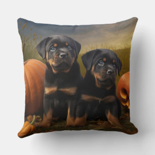Coussin Rottweiler Chiot Automne Citrouille de plaisir