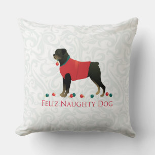 Coussin Rottweiler Feliz Naughty Chien Design de Noël