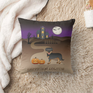 Coussin Rottweiler noir et feu Halloween Maison Hantée
