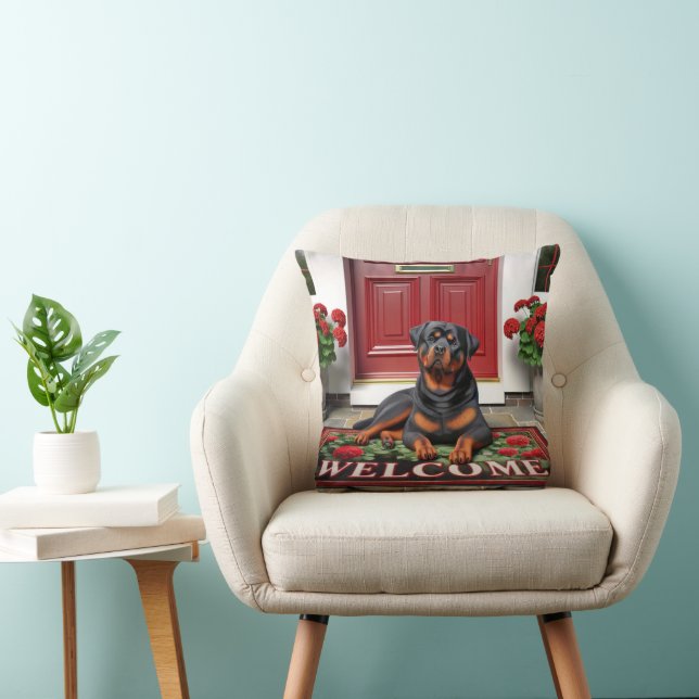 Coussin Rottweiler sur un tapis de bienvenue (Chaise)