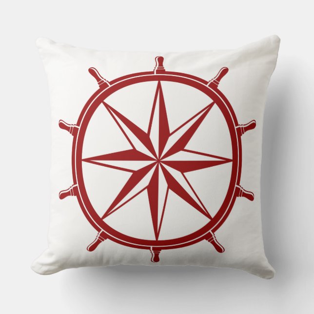 Coussin Roue rouge nautique de bateau sur le blanc (Recto)