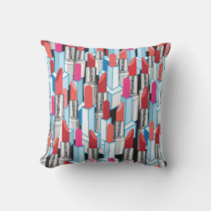 Coussin Rouge à lèvres coloré motif graphique transparent