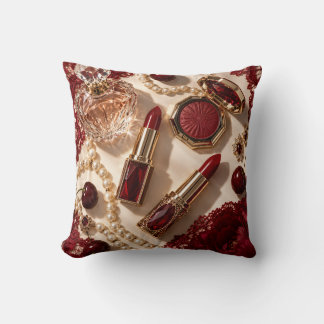 Coussin Rouge à lèvres rouge cerise Romantique Vanité