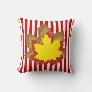 Coussin Rouge à rayures automnales avec Feuilles