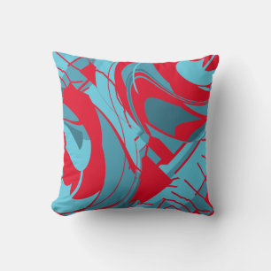 Coussin Rouge Aqua Turquoise Flow Abstrait Floral Design