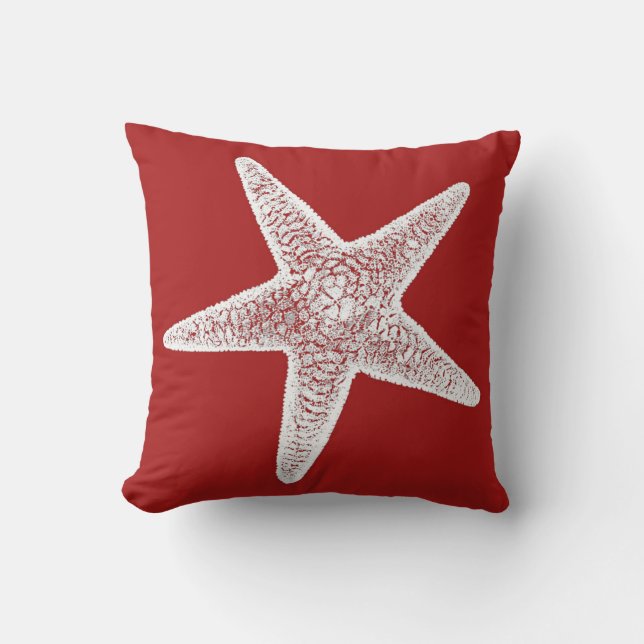 Coussin rouge avec des étoiles de mer (Recto)
