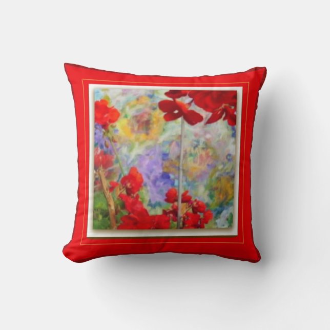 Coussin rouge avec les géraniums rouges par (Recto)