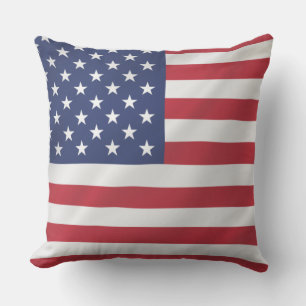 Coussin Rouge Blanc Bleu Étoiles Rayures Patriotique Moder