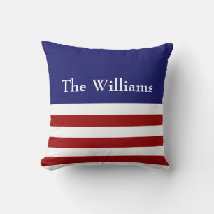 Coussin rouge, blanc et bleu