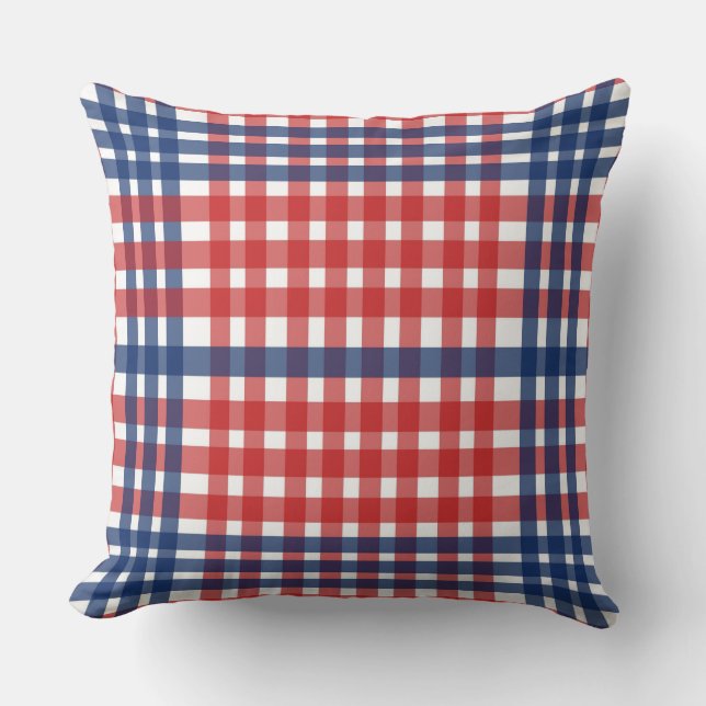 Coussin Rouge blanc et bleu En vichy plaid (Recto)
