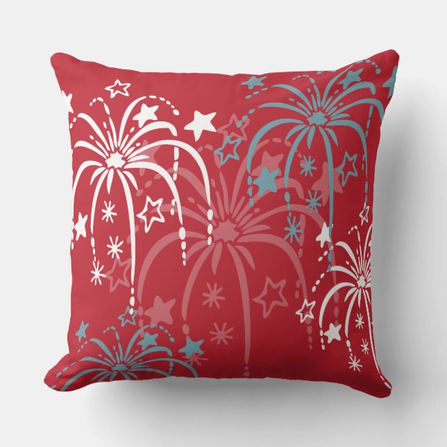 Coussin Rouge blanc et bleu feux d'artifice 4 juillet Cous (Recto)