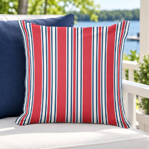 Coussin Rouge Blanc Marine Rayure Verticale Patriotique