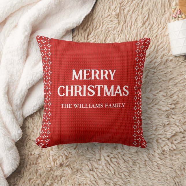 Coussin Rouge blanc scandinave vêtu Joyeux Noël (Couverture)
