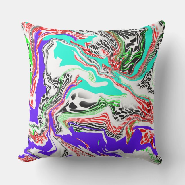 Coussin Rouge, Blanc, Vert citron vert, Bleu et Noir Abstr (Recto)