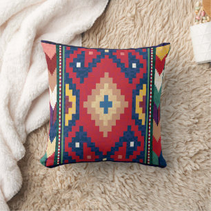 Coussin Rouge Bleu Vert Jaune Blanc Oriental Kilim Rug