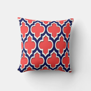 Coussin Rouge Corail Marine Blanc Quatrefoil Marocain #4DS
