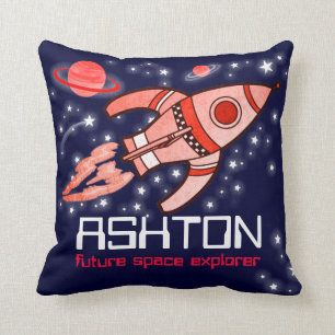 Coussin rouge de fusée d'enfants d'espace de