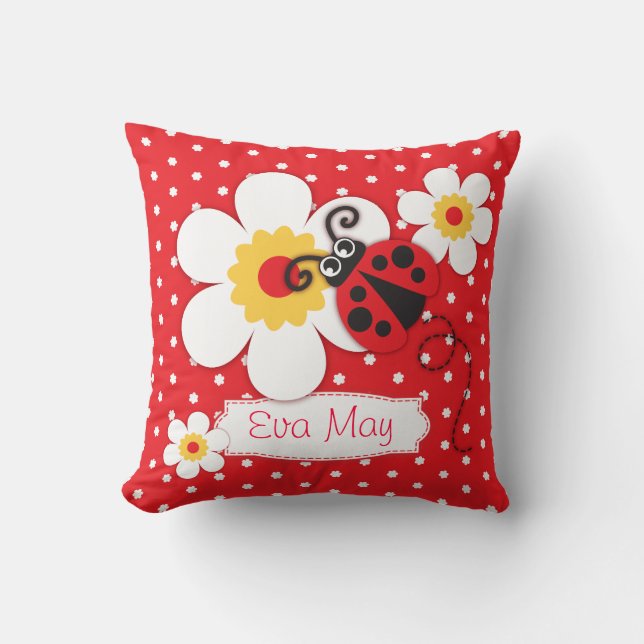 Coussin rouge de point de polka de fleur de nom de (Recto)