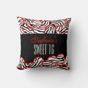Coussin Rouge doux élégant 16 Zebra Heart Design Nom