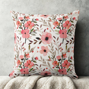 Coussin Rouge Elegant vintage fleur sauvage motif floral