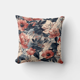 Coussin Rouge et floral marine