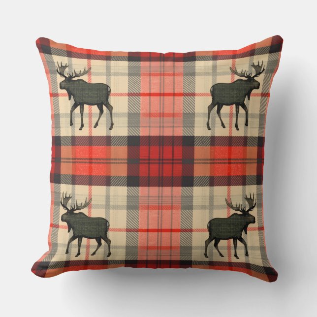 Coussin Rouge et noir Russe Moose Plaid Motif (Recto)