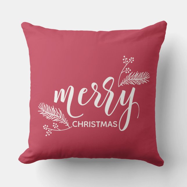 Coussin Rouge et vert Joyeux pin de Noël & Holly (Recto)