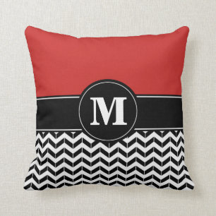 Coussin Rouge fait sur commande de Chevron de monogramme