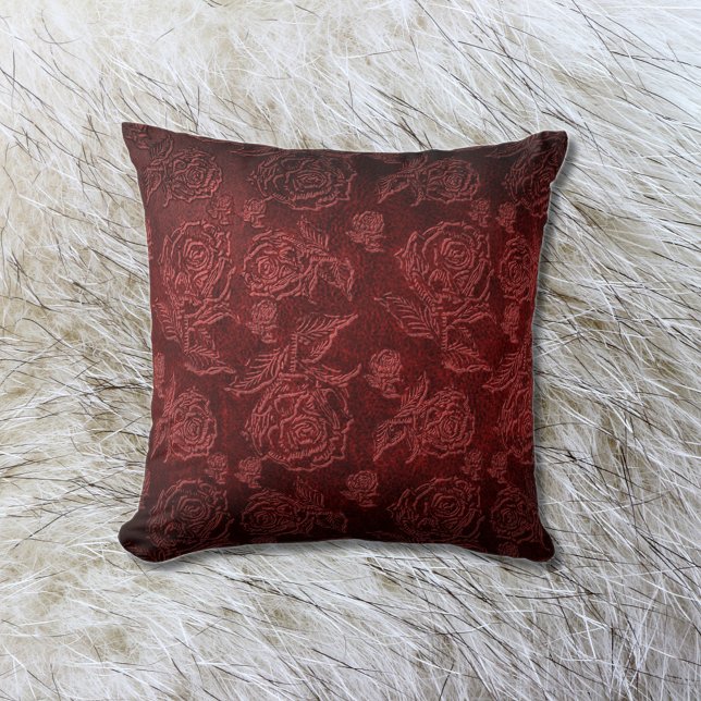 Coussin Rouge Faux en cuir Rose Embossé (Créateur téléchargé)
