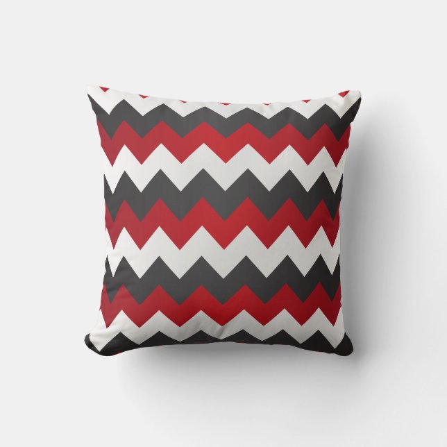 Coussin Rouge foncé, gris et blanc Chevron ZigZag (Recto)