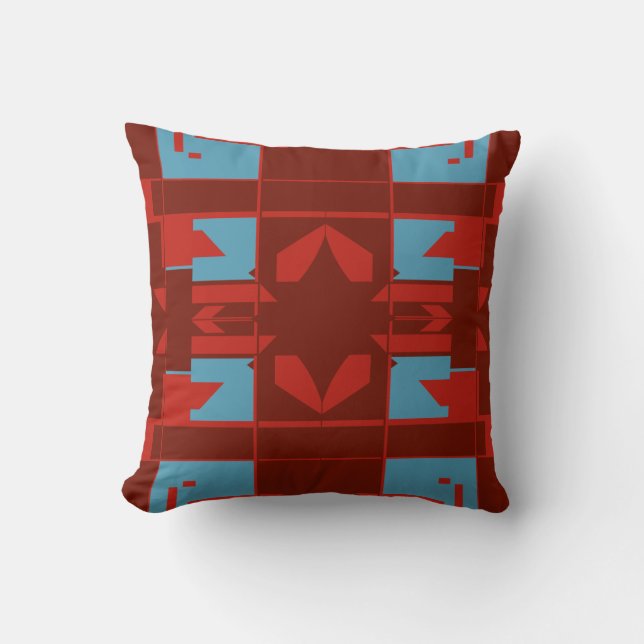 Coussin Rouge foncé Turquoise Méditerranée Design sur Brow (Recto)
