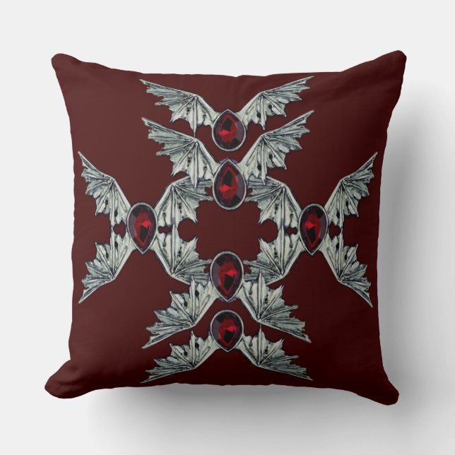 Coussin Rouge Gothique Sang Pierre Bat Ailes Jeter Oreille (Recto)