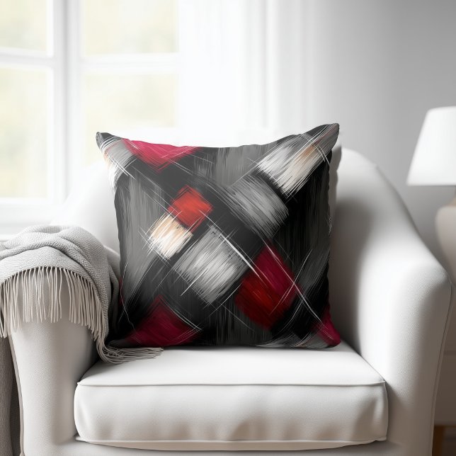 Coussin Rouge Gris Noir Abstrait (Créateur téléchargé)