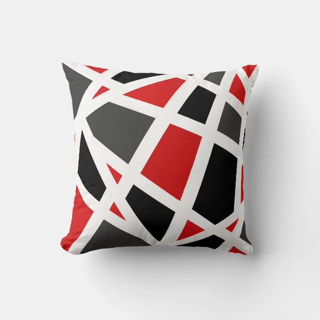 Coussin Rouge gris noir blanc Géométrique 2 (Recto)