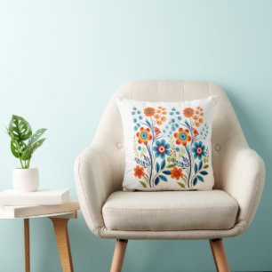 Coussin Rouge Jaune Bleu Vert Rétro Fleurs florales Vintag