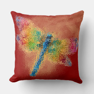 Coussin Rouge libellule multicolore