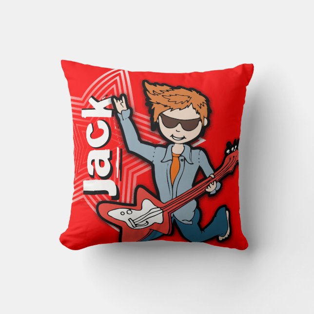 Coussin rouge lumineux de garçon rockstar nommé de (Recto)