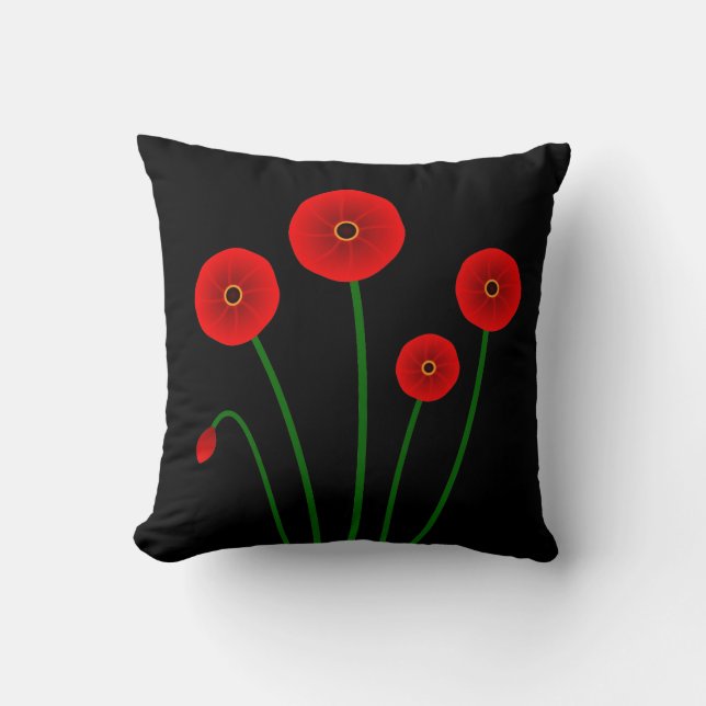 Coussin rouge moderne d'accent de pavots (Recto)