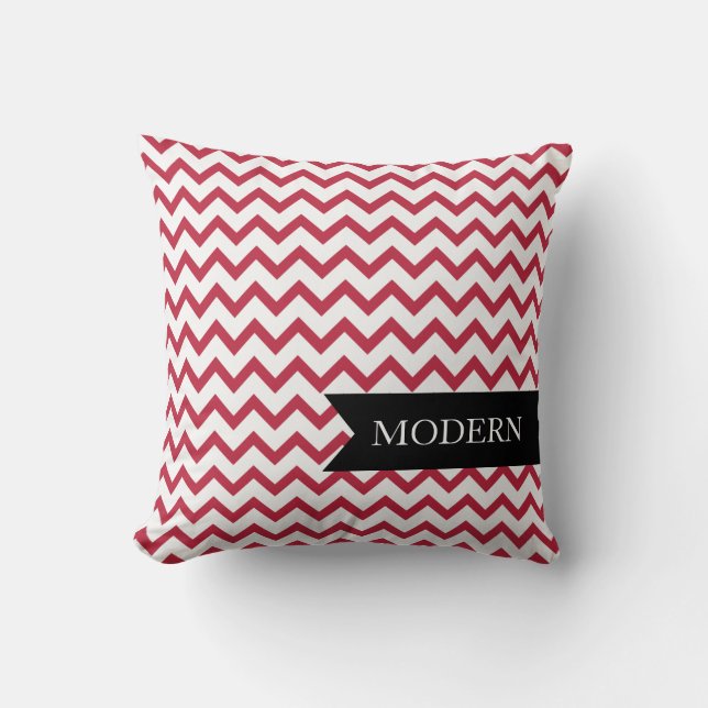 Coussin rouge moderne de zigzag (Recto)