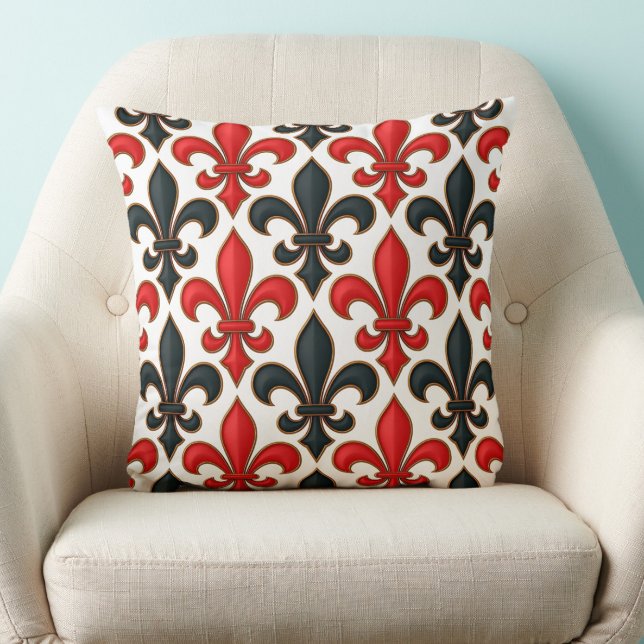 Coussin Rouge noir baroque Fleur de lis Motif Design (Créateur téléchargé)