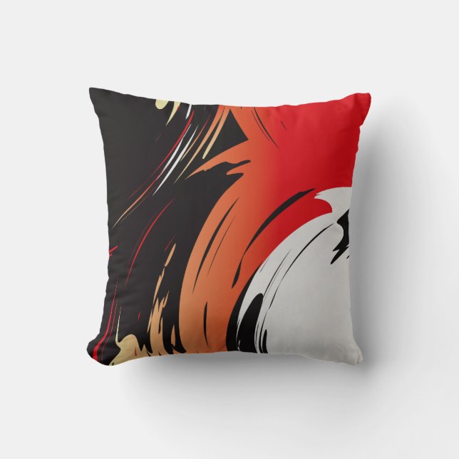 Coussin Rouge, Noir, Blanc Art Abstrait (Recto)