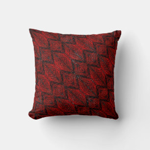 Coussin Rouge noir traces, formes, rayures, zigzag ou tric
