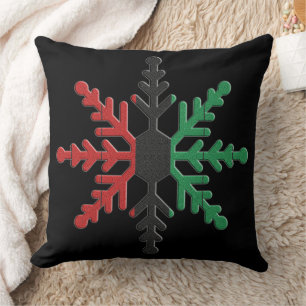 Coussin Rouge noir vert rayé Flocon de neige Kwanzaa
